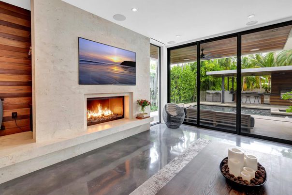 Fireplace, Interior, Recessed Lighting, Wooden Walls