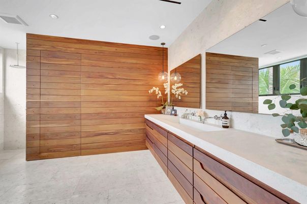 Bathroom, Interior, Recessed Lighting, Wooden Walls