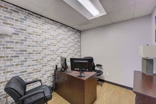 Home Office, Interior, Stone Walls, Wood Texture Flooring