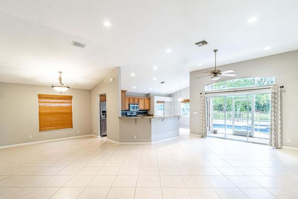 Empty room, Interior, Kitchen, Pendant Lights, Recessed Lighting, Stainless Steel Appliances