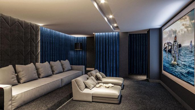 Interior, Projection Screen, Recessed Lighting, Theatre Room