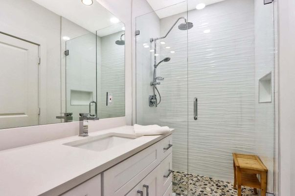Bathroom, Glass Shower, Interior, Recessed Lighting