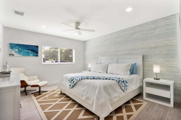 Bedroom, Interior, Recessed Lighting, Wood Texture Flooring