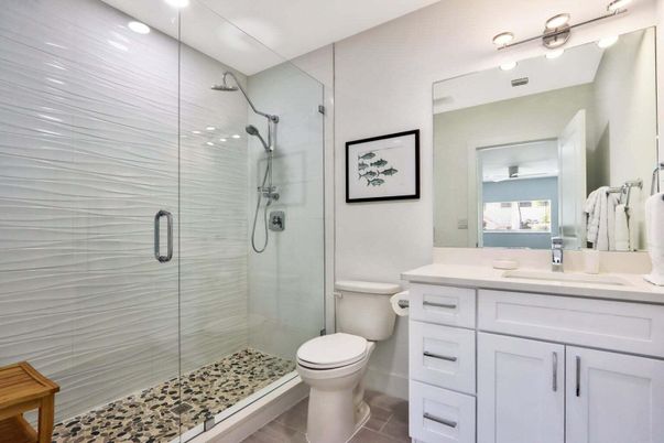Bathroom, Glass Shower, Interior, Recessed Lighting