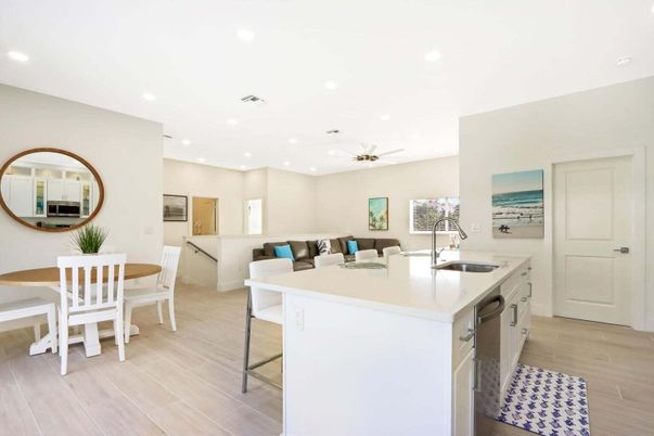 Dining room, Interior, Kitchen, Recessed Lighting, Wood Texture Flooring