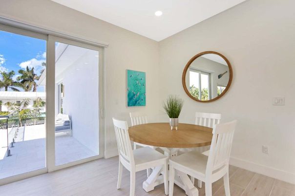 Dining room, Interior, Recessed Lighting, Wood Texture Flooring