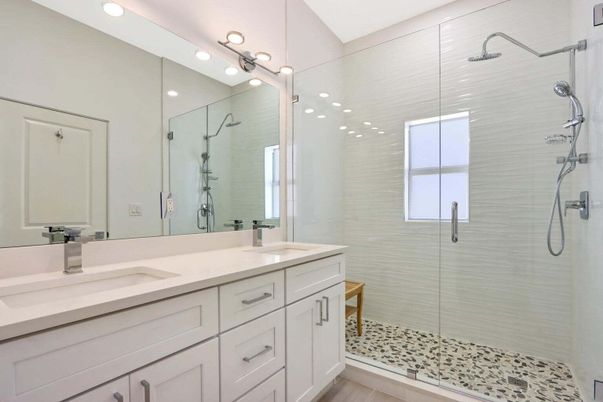 Bathroom, Dual Sink Vanities, Glass Shower, Interior, Recessed Lighting