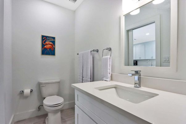 Bathroom, Interior, Recessed Lighting, Wood Texture Flooring