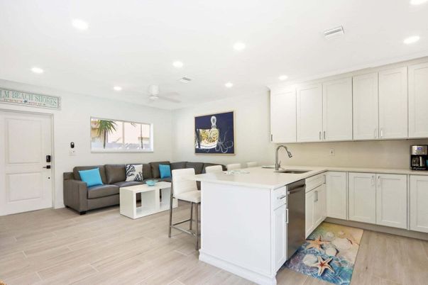 Dining room, Interior, Kitchen, Living room, Recessed Lighting, Wood Texture Flooring
