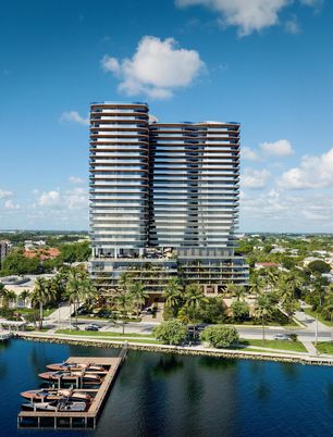 Exterior, Facade, Water, Highrise