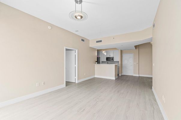 Empty room, Interior, Kitchen, Pendant Lights, Wood Texture Flooring