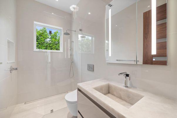 Bathroom, Glass Shower, Interior, Recessed Lighting