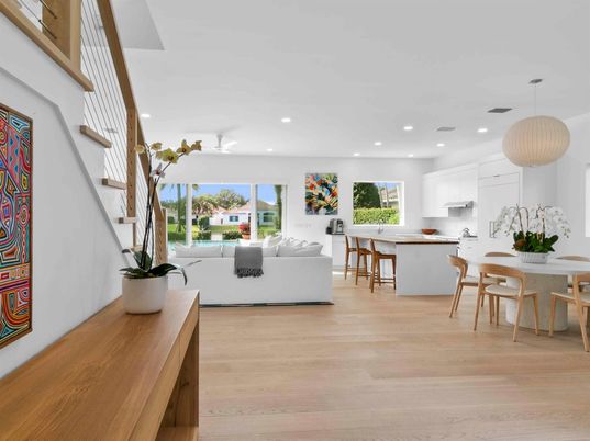 Dining room, Interior, Kitchen, Living room, Pendant Lights, Recessed Lighting, Wood Texture Flooring