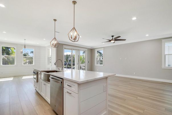 Interior, Kitchen, Pendant Lights, Recessed Lighting, Wood Texture Flooring