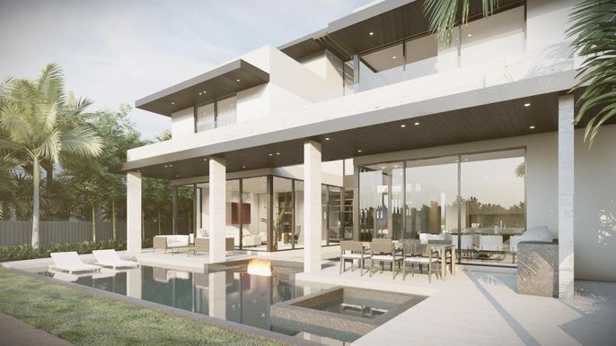 Exterior, Facade, Pool, Modern