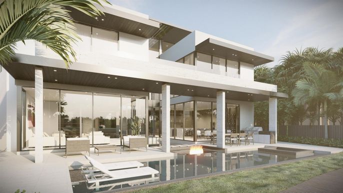 Exterior, Facade, Pool, Modern