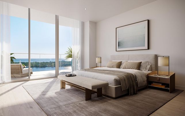 Bedroom, Interior, Recessed Lighting, Water, Wood Texture Flooring