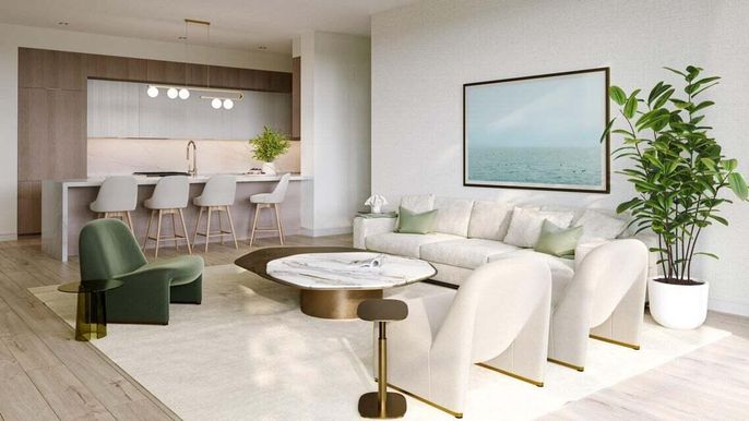 Interior, Living room, Pendant Lights, Recessed Lighting, Wood Texture Flooring