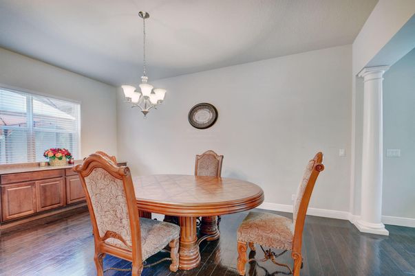 Chandelier, Dining room, Interior, Wood Texture Flooring