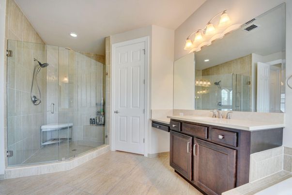 Bathroom, Glass Shower, Interior, Recessed Lighting