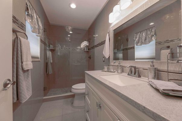 Bathroom, Glass Shower, Interior, Recessed Lighting
