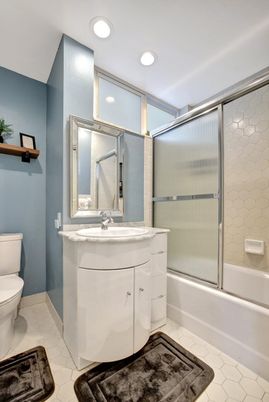 Bathroom, Glass Shower, Interior, Marble, Recessed Lighting
