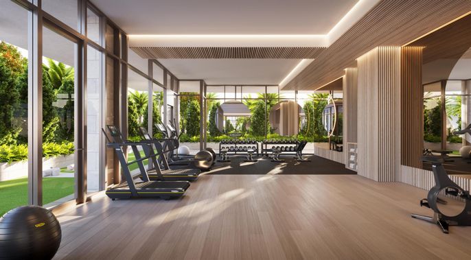 Fitness Equipment, Interior, Recessed Lighting, Wood Texture Flooring