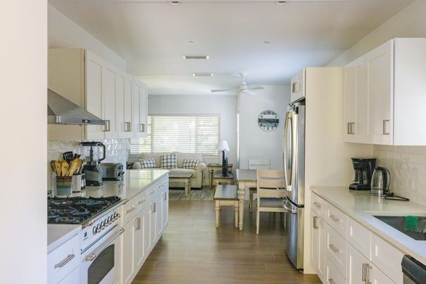 Dining room, Interior, Kitchen, Living room, Recessed Lighting, Wood Texture Flooring