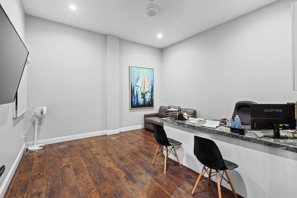 Home Office, Interior, Recessed Lighting, Wood Texture Flooring