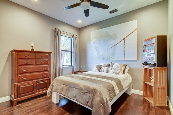 Bedroom, Interior, Recessed Lighting, Wood Texture Flooring