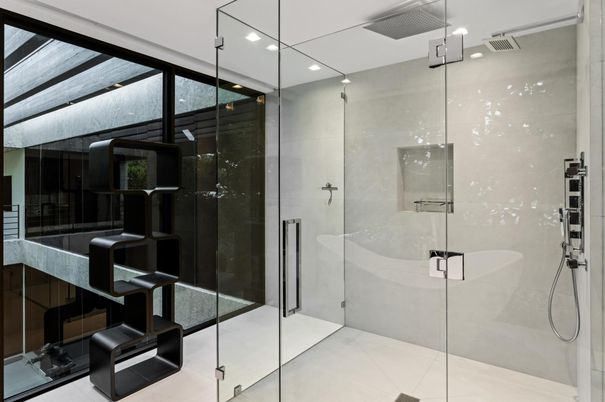 Bathroom, Glass Shower, Interior, Recessed Lighting
