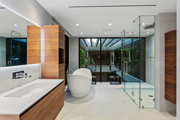 Bathroom, Dual Sink Vanities, Free Standing Baths, Glass Shower, Interior, Recessed Lighting