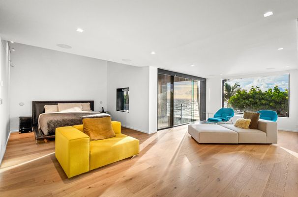 Bedroom, Interior, Recessed Lighting, Wood Texture Flooring