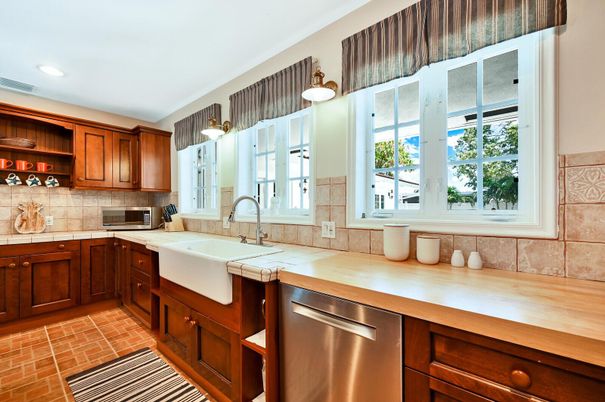 Interior, Kitchen, Recessed Lighting, Stainless Steel Appliances, Tile Countertops