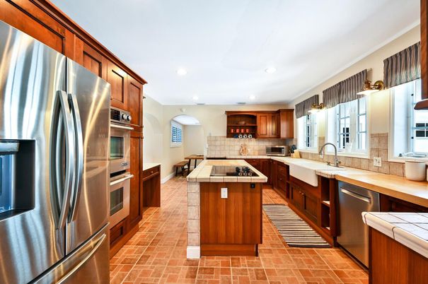 Interior, Kitchen, Recessed Lighting, Stainless Steel Appliances, Tile Countertops