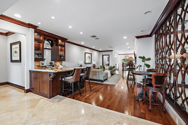 Dining room, Interior, Living room, Recessed Lighting, Wood Texture Flooring