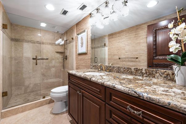 Bathroom, Dual Sink Vanities, Glass Shower, Interior, Recessed Lighting
