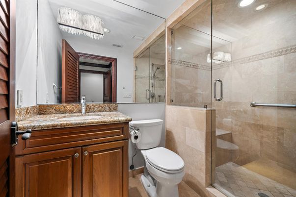 Bathroom, Glass Shower, Interior, Recessed Lighting