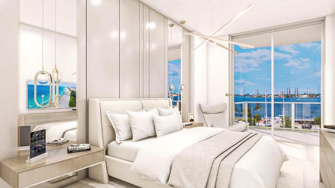 Bedroom, Interior, Pendant Lights, Water
