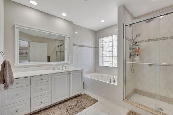 Bathroom, Dual Sink Vanities, Glass Shower, Interior, Recessed Lighting