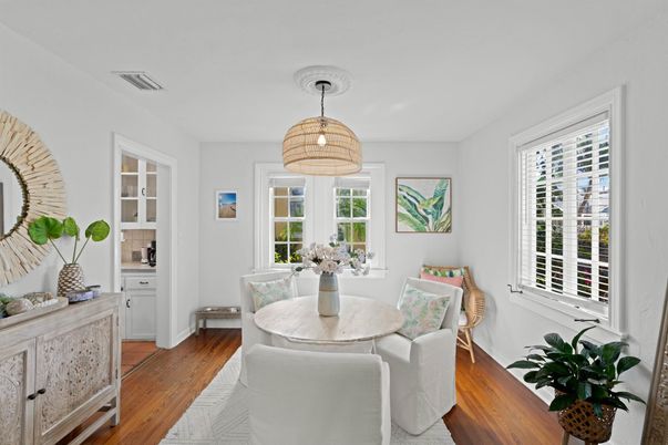 Dining room, Interior, Pendant Lights, Wood Texture Flooring