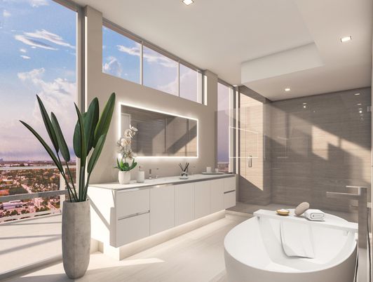 Bathroom, Free Standing Baths, Glass Shower, Interior, Recessed Lighting