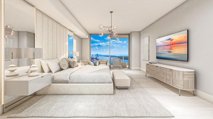 Bedroom, Interior, Pendant Lights, Water