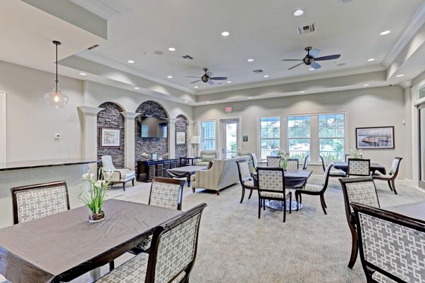 Dining room, Interior, Living room, Pendant Lights, Recessed Lighting, Stone Walls