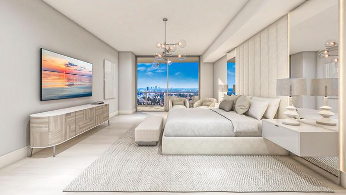 Bedroom, Interior, Pendant Lights, Wood Texture Flooring