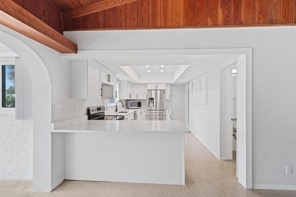 Interior, Kitchen, Recessed Lighting, Stainless Steel Appliances, Wooden Beams, Wooden Ceilings