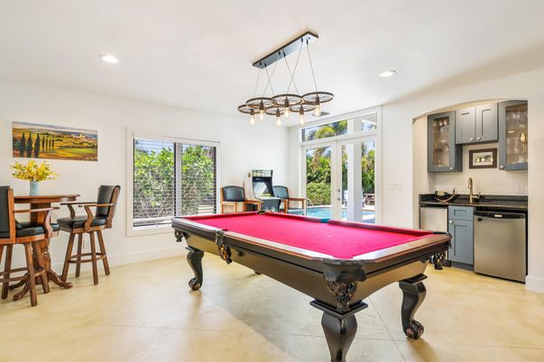 Billiard Table, Game Room, Interior, Pendant Lights, Recessed Lighting