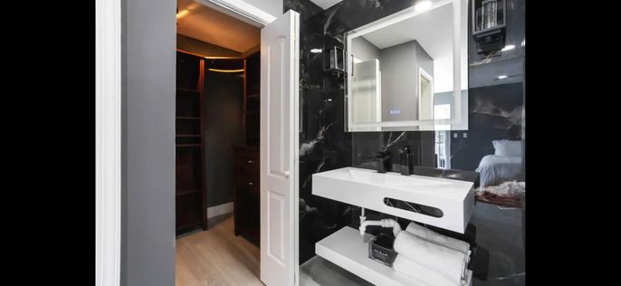 Bathroom, Interior, Recessed Lighting, Wood Texture Flooring