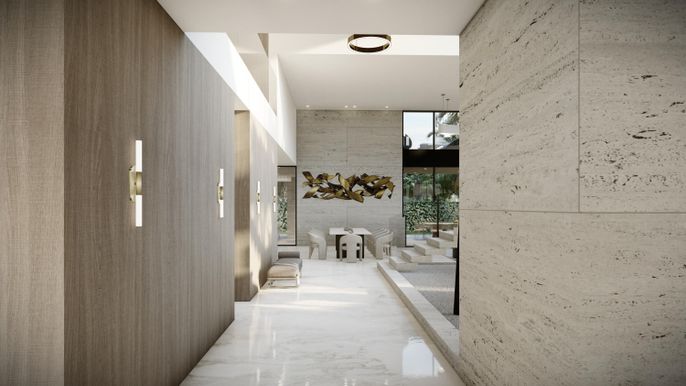 Interior, Marble, Recessed Lighting, Stone Walls