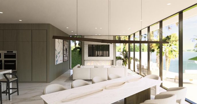 Interior, Living room, Marble, Recessed Lighting, Water